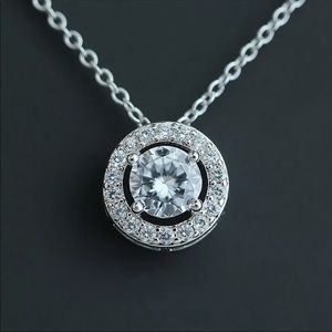 New Women’s 925 Silver Round Princess Diamond Necklace